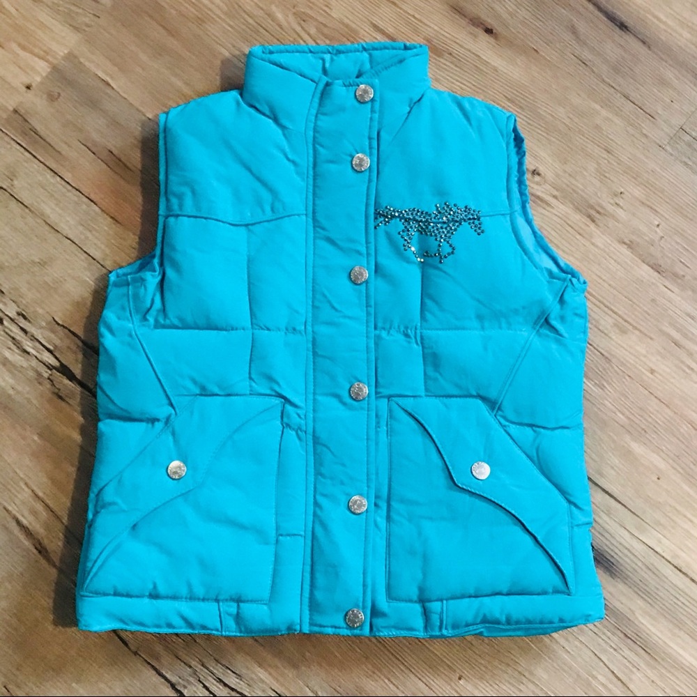 Cowgirl Puffer Vest Girls Youth Rhinestone Design Y2k